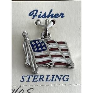 Vintage Fisher Sterling Silver AMERICAN FLAG Enamel Charm New Old Stock